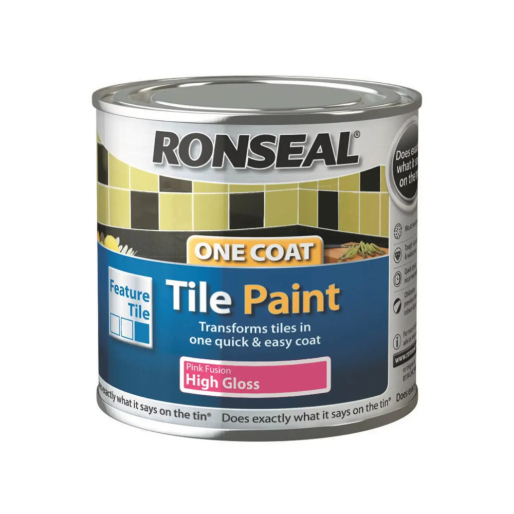 Ronseal One Coat Tile Paint Pink Fusion High Gloss 250ml
