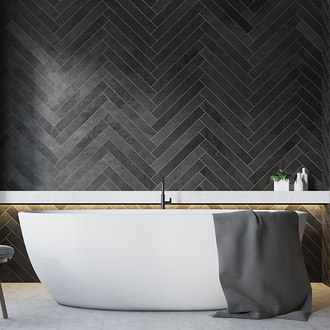 Bathroom Design with Black Chevron Tiles