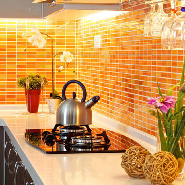 Modern Kitchen with Orange Splash Tiles