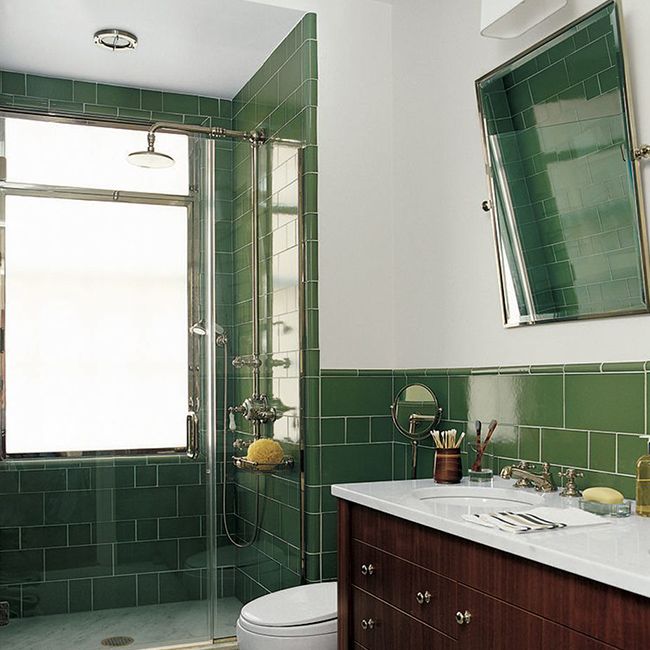 Traditional Bathroom with Green Tiles